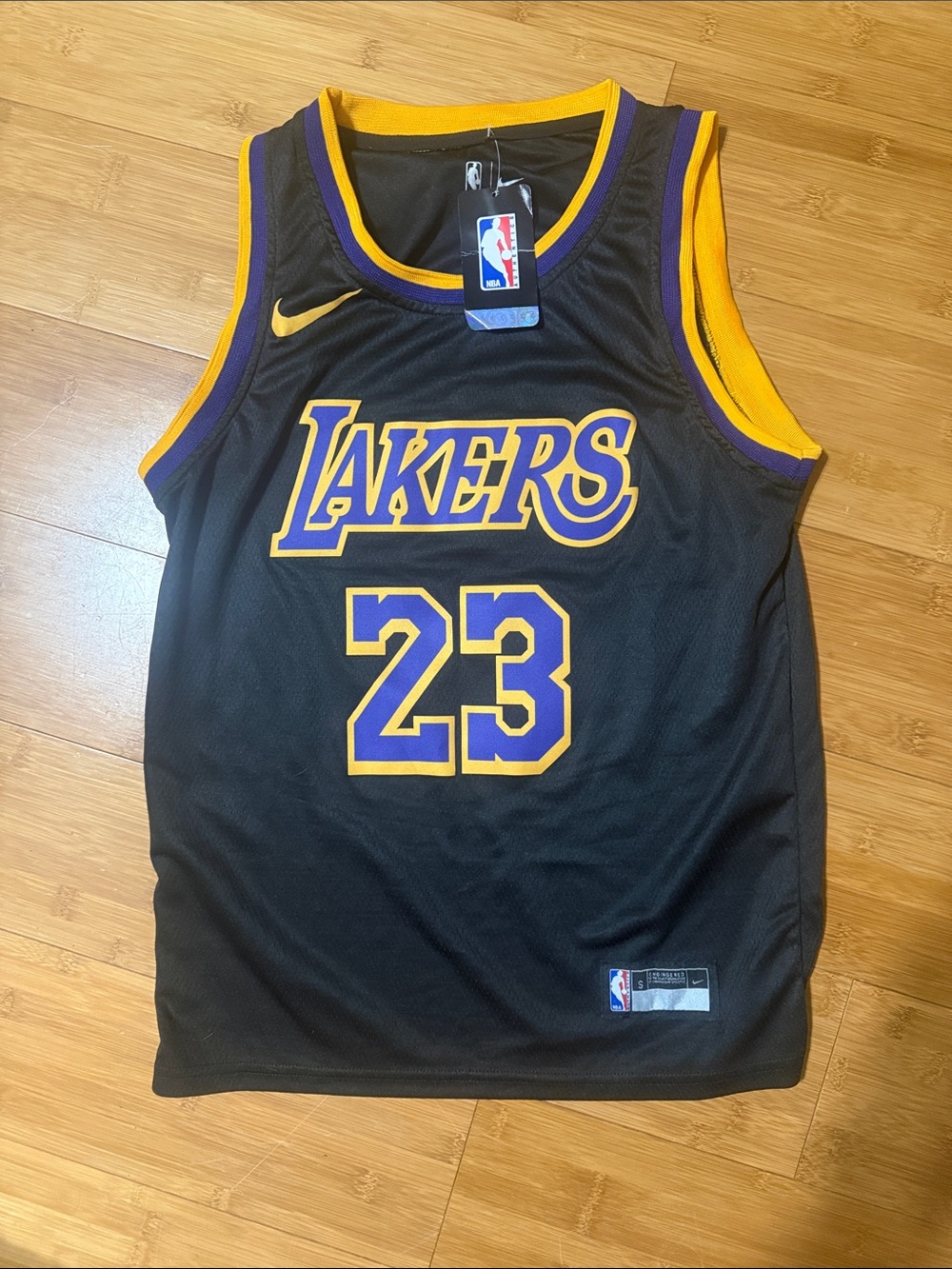 Nike Black Lakers #23 Jersey with Purple and Gold Trim